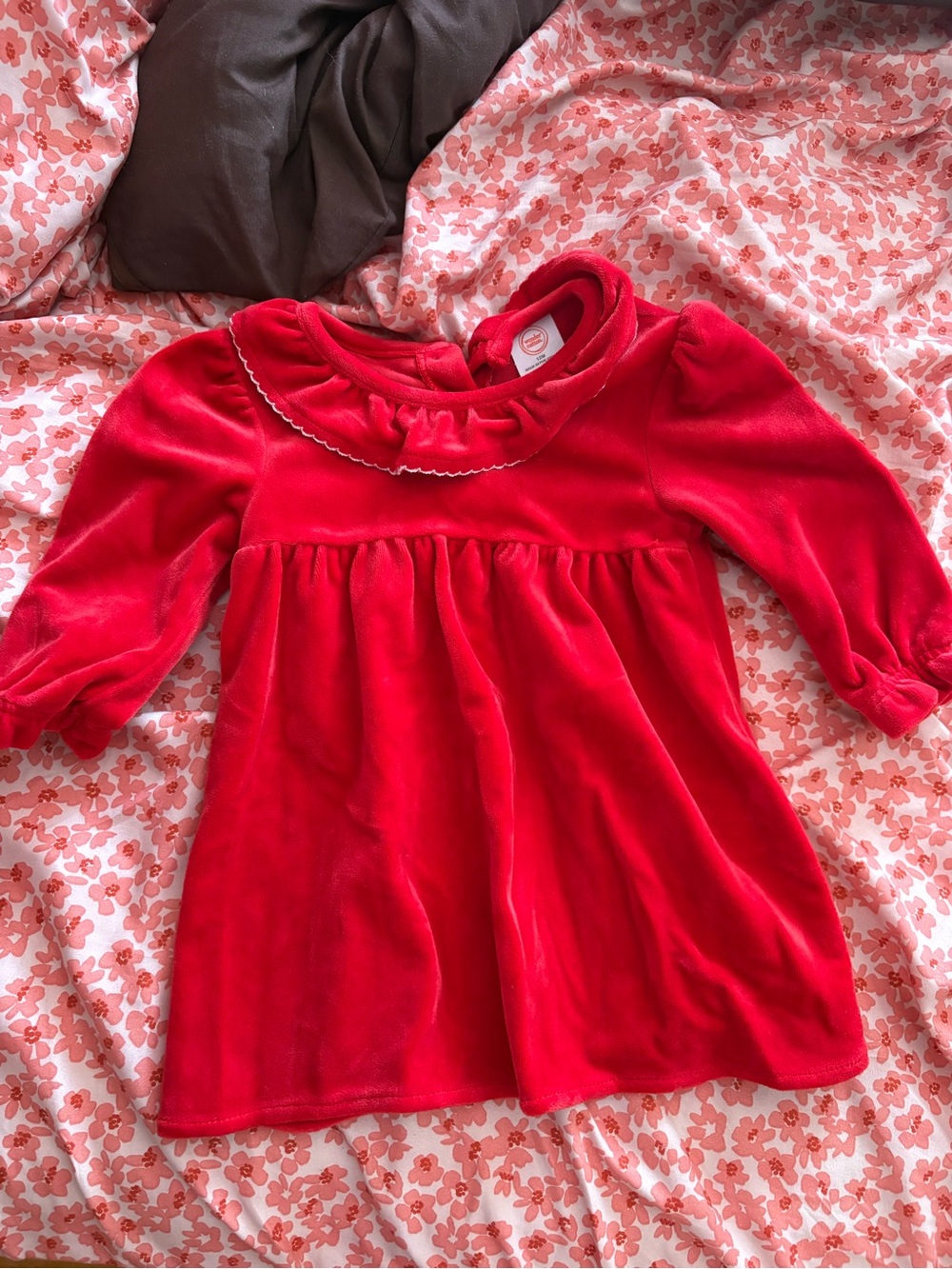 Red Velvet Long-Sleeve Baby Dress Top - Soft Holiday Shirt